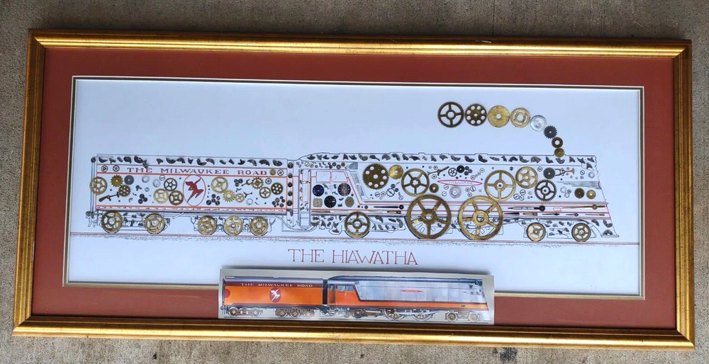 Hiawatha Streamliner Train Folk Art From Watch Parts Framed Unique Decor